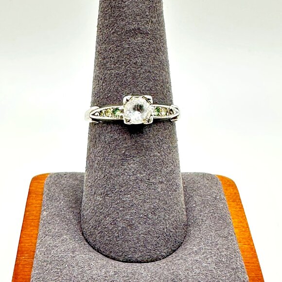 Sterling Silver Art Deco Vintage Paste Engagement Ring - Picture 6 of 9